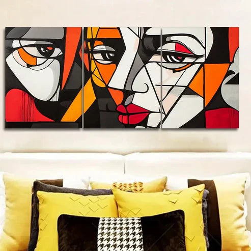 3pcs Modern Abstract Images of a Single Face Wall Art Set Canvas Unframed - High Quality Print 100% Australian Made Wall Canvas