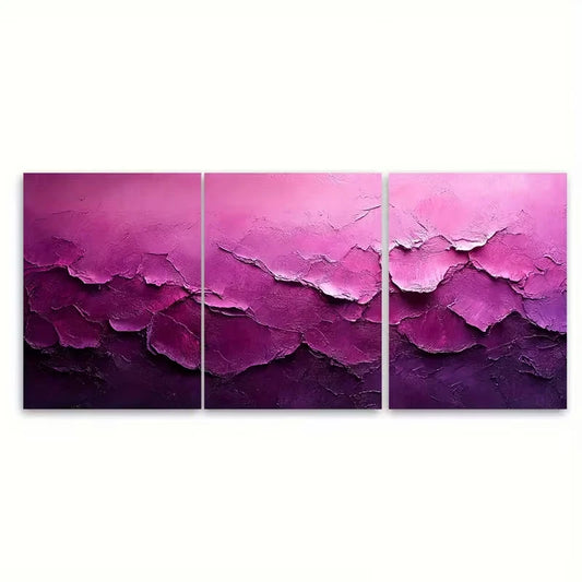3pcs Gently Textured Pink Purple Artwork Metal Print Ready to Hang Art