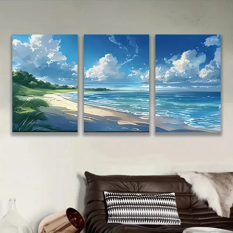 3pcs Serene Beach & Ocean Scenery Wall Art Set Canvas Framed 50x70cm - High Quality Print 100% Australian Made Wall Canvas Ready to Hang