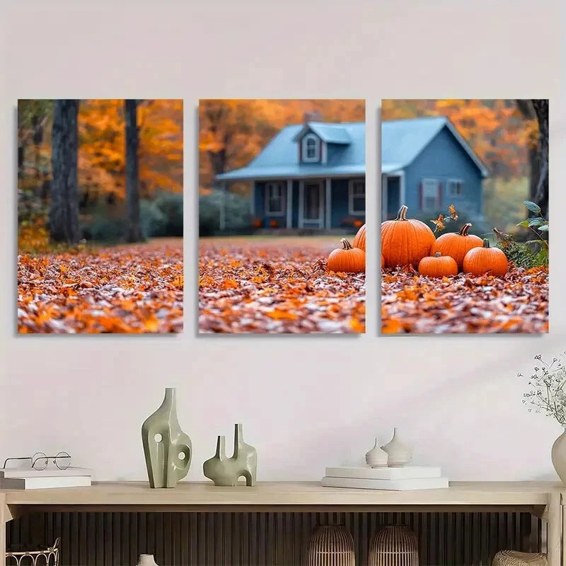3pcs Autumn Farmhouse Harvest Scene Metal Print Ready to Hang Art - Bella Home Decor