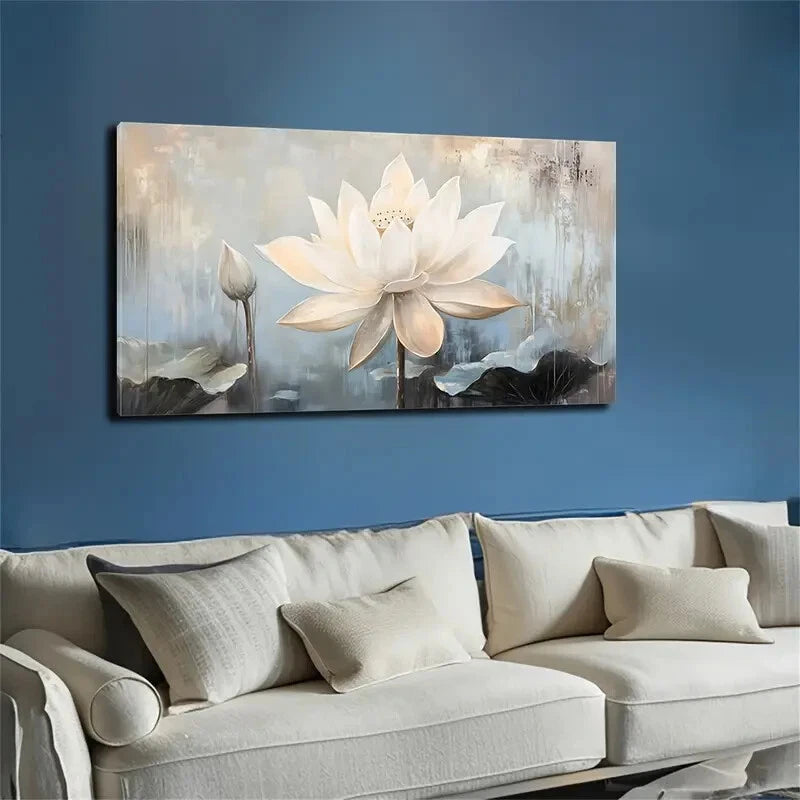 Blooming White Lotus Petals Wall Art Canvas Office Home Room Framed 120x60cm - Bella Home Decor