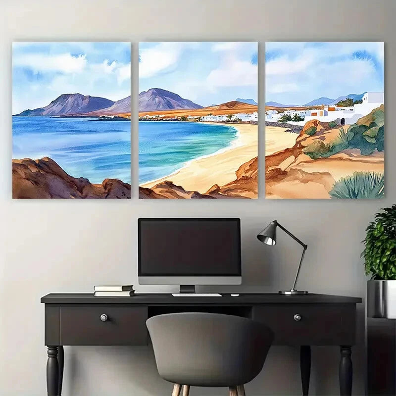 3pcs Vibrant Beach & Mountain Landscape Metal Print Ready to Hang Art - Bella Home Decor