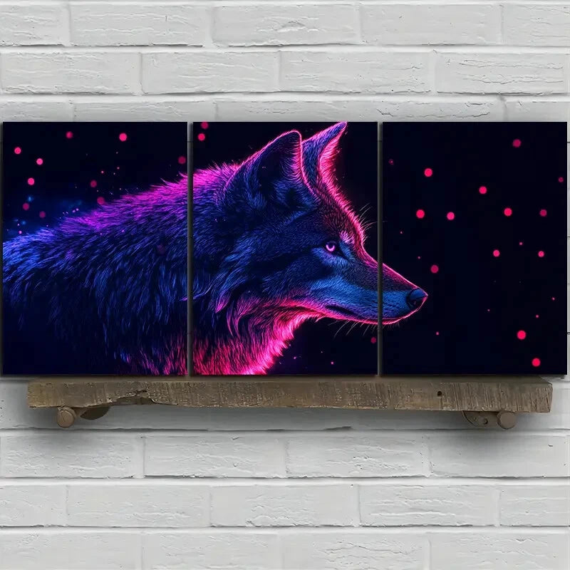 3pcs Chic Coyote Stunning Purple Themed Metal Print Ready to Hang Art - Bella Home Decor