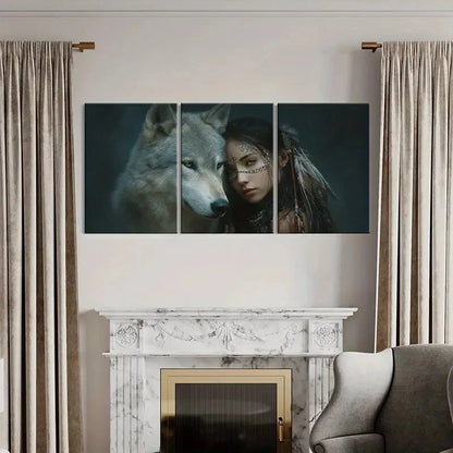 3pcs Native Spirit Wolf Companion Tribal Art Metal Print Ready to Hang Art - Bella Home Decor