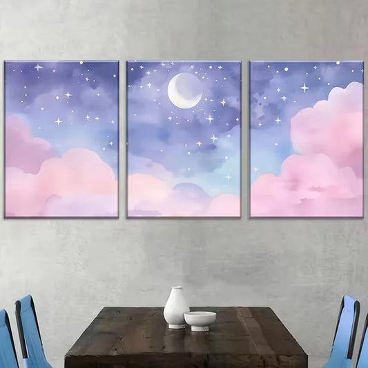3pcs Dreamy Starry Sky Landscape Metal Print Ready to Hang Art