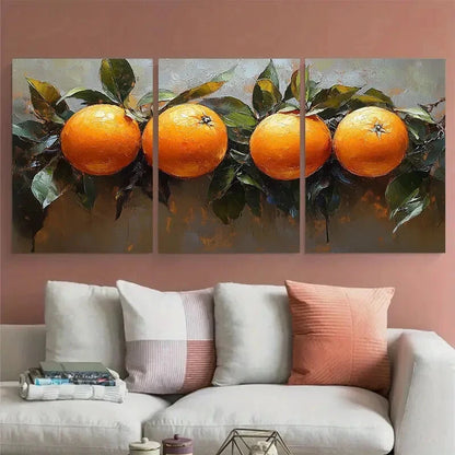 3pcs Vibrant Orange Fruit Citrus Illustration Metal Print Ready to Hang Art - Bella Home Decor