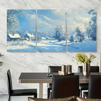 3pcs Winter Wonderland Scene Metal Print Ready to Hang Art
