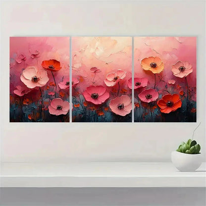3pcs Floral Textured Abstract Oil Paintings Metal Print Ready to Hang Art - Bella Home Decor