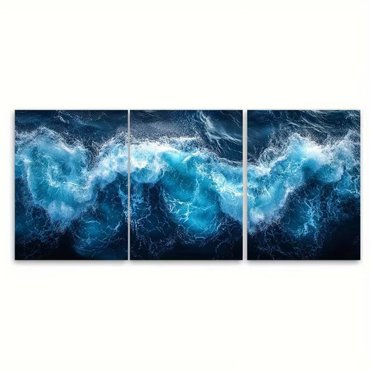3pcs Indian Ocean Waves Frothing Sea Foam Seascape Metal Print Ready to Hang Art - Bella Home Decor