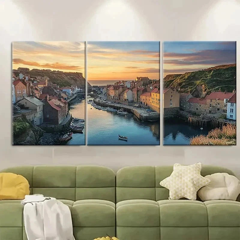 3pcs Yorkshire Lovers Staithes Art SE  Wall Art Set Canvas Framed 60x90cm - High Quality Print 100% Australian Made Wall Canvas Ready to Hang