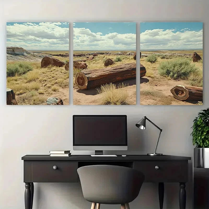 3pcs Petrified Forest National Park Illustration Wall Art Set Canvas Framed 40x60cm - High Quality Print 100% Australian Made Wall Canvas Ready to Hang