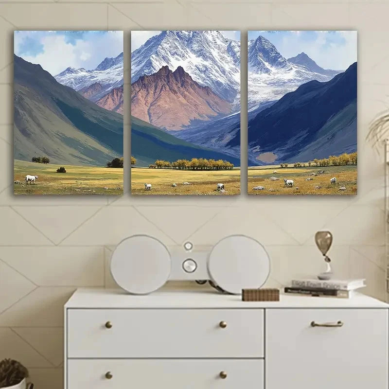 3pcs Mountain Range Landscape Wall Art Set Canvas Framed 50x70cm - High Quality Print 100% Australian Made Wall Canvas Ready to Hang