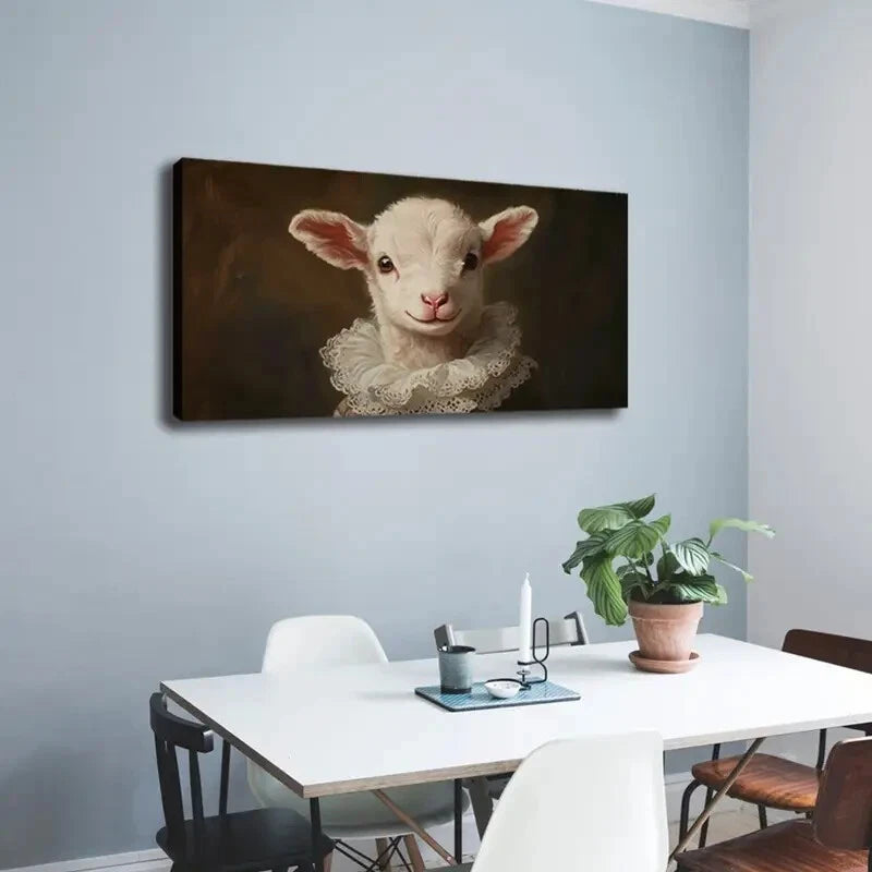 Cute Lamb with Fluffy White Fur Wall Art Canvas Office Home Room Framed 120x60cm - Bella Home Decor