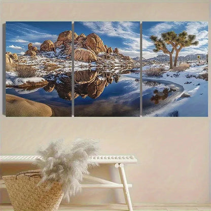 3pcs Winter Desert Oasis Wall Art Set Canvas Framed 40x60cm - High Quality Print 100% Australian Made Wall Canvas Ready to Hang - Bella Home Decor