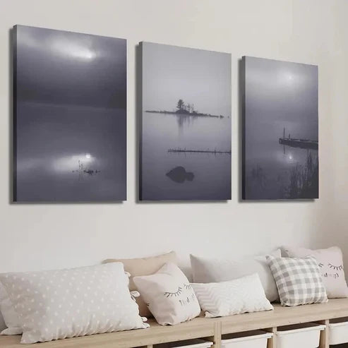 3pcs Modern Foggy Lake Misty Landscape Decor Wall Art Set Canvas Unframed - High Quality Print 100% Australian Made Wall Canvas