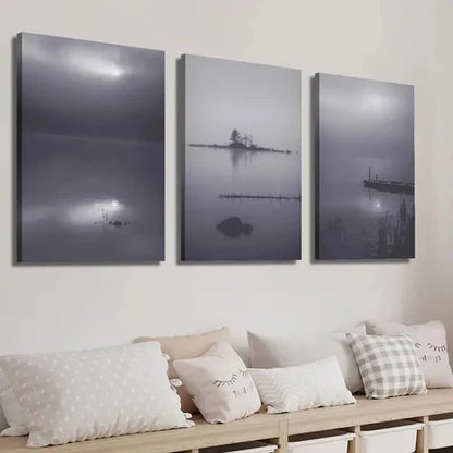 3pcs Modern Foggy Lake Misty Landscape Decor Wall Art Set Canvas Unframed - High Quality Print 100% Australian Made Wall Canvas