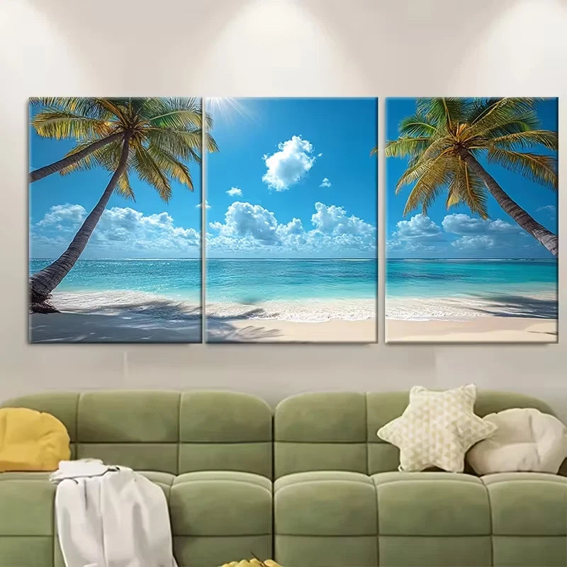 3pcs Beach Umbrella Palm Tree Metal Print Ready to Hang Art - Bella Home Decor