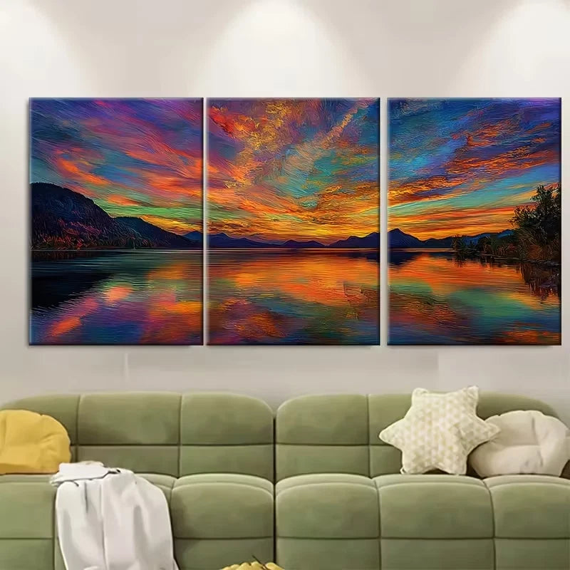 3pcs Fantastic Autumn Sunset Metal Print Ready to Hang Art