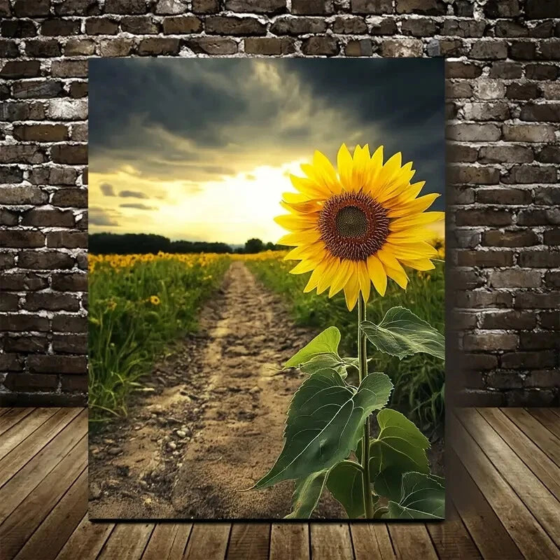 Beautiful Vibrant Sunflower Field Scene Painting 40x60cm Metal Print Ready to Hang - Bella Home Decor