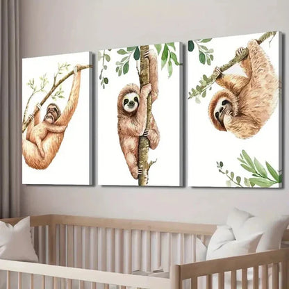 3pcs Wildlife Sloth Watercolor Decor Wall Art Set Canvas Unframed - High Quality Print 100% Australian Made Wall Canvas