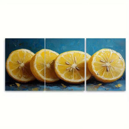 3pcs Lemon Slices Impasto Oil Painting Wall Art Set Canvas Framed 40x60cm - High Quality Print 100% Australian Made Wall Canvas Ready to Hang