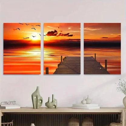 3pcs Orange Pink Blue Sunset With Birds Wall Art Set Canvas Unframed - High Quality Print 100% Australian Made Wall Canvas
