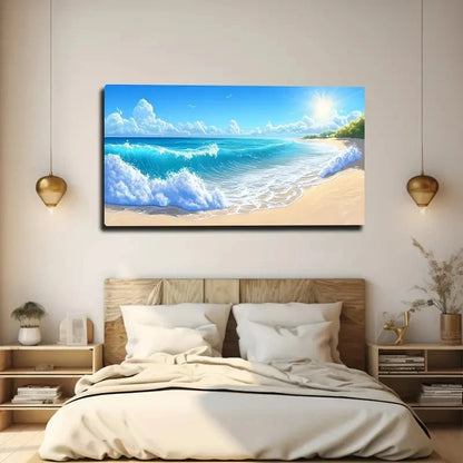 Early Morning Deserted Beach Wall Art canvas office home room framed 120x60cm