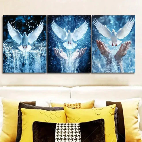 3pcs Peace pigeon on hand Wall Art Canvas Unframed - High Quality Print 100% Australian Made Wall Canvas