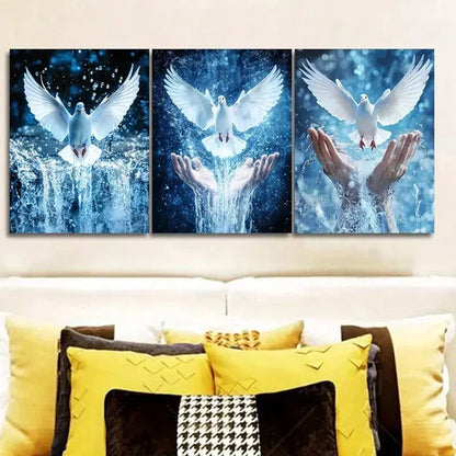 3pcs Peace pigeon on hand Wall Art Canvas Unframed - High Quality Print 100% Australian Made Wall Canvas