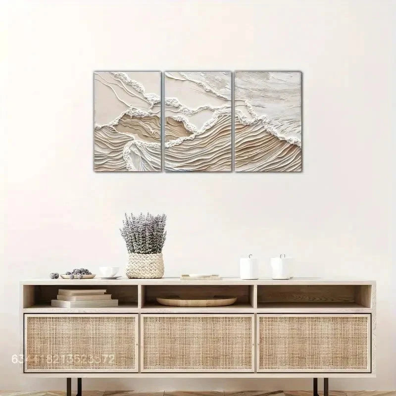 3pcs Artistic Display Off- White wall art Metal Print Ready to Hang Art - Bella Home Decor