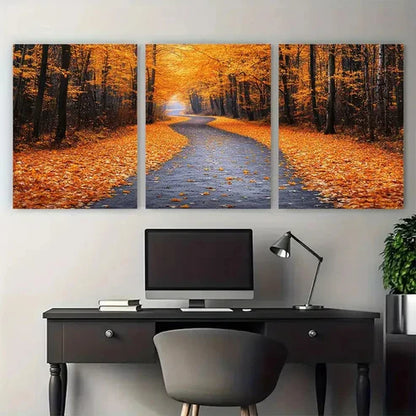 3pcs Autumn Path Yellow Orange Leaf Trees Wall Art Canvas Unframed – High Quality Print 100% Australian Made Wall Canvas - Bella Home Decor
