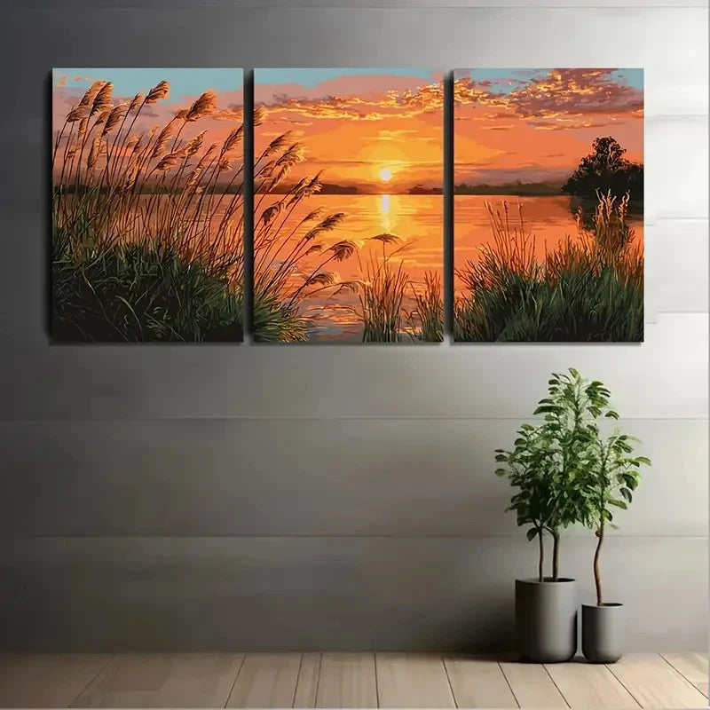 3pcs Serene Lake Glory Sunset Landscape Wall Art Set Canvas Framed 40x60cm - High Quality Print 100% Australian Made Wall Canvas Ready to Hang