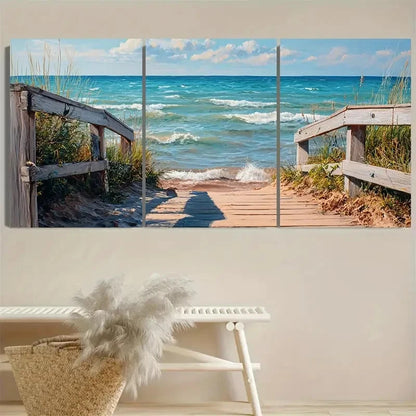 3pcs Lake Michigan, Lake House Decor Wall Art Set Canvas Framed 40x60cm - High Quality Print 100% Australian Made Wall Canvas Ready to Hang