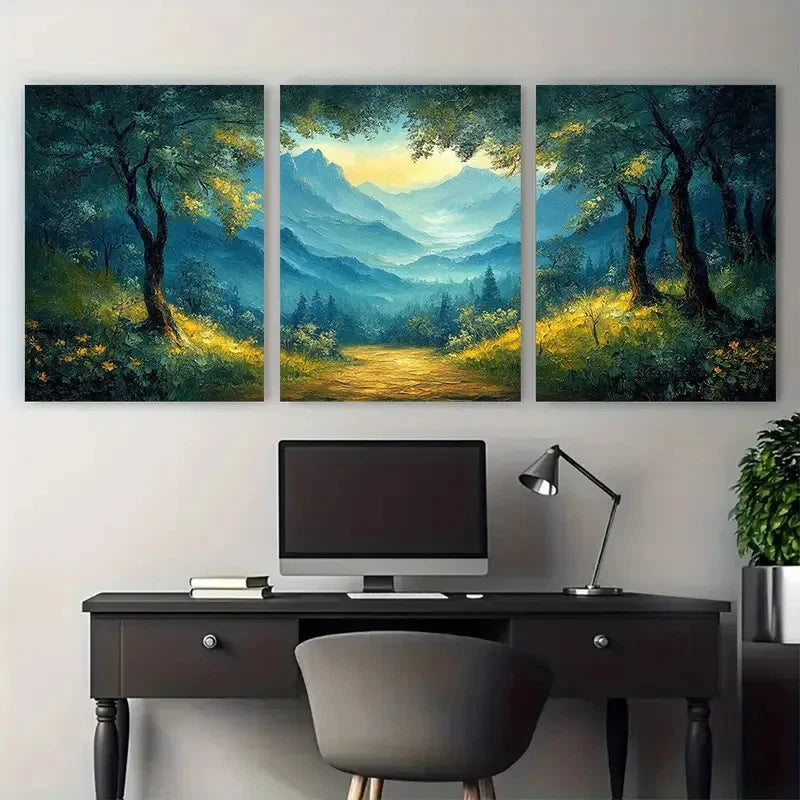 3pcs Forest Mountain Nature Inspired Landscape Metal Print Ready to Hang Art - Bella Home Decor