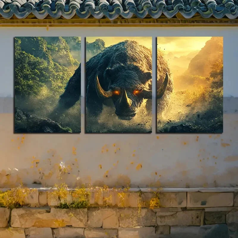 3pcs Savage Rhinoceros Furious Metal Print Ready to Hang Art - Bella Home Decor