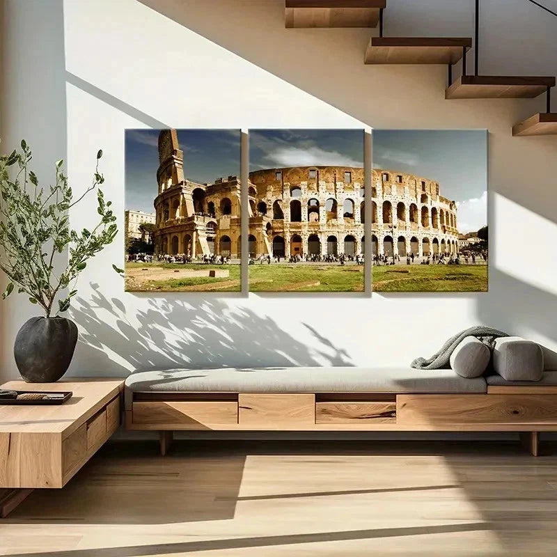 3pcs Rome Colosseum Modern Decoration Wall Art Set Canvas Framed 50x70cm - High Quality Print 100% Australian Made Wall Canvas Ready to Hang