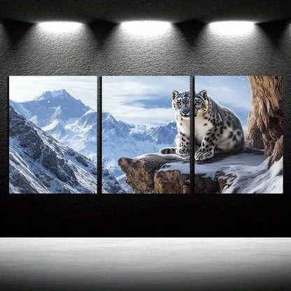 3pcs Vibrant Snow Leopard on the cliff Design Metal Print Ready to Hang Art