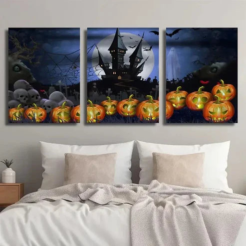3pcs Pumpkin and Castle PC Wall Art Canvas Unframed – High Quality Print 100% Australian Made Wall Canvas