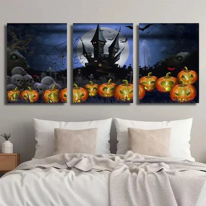 3pcs Pumpkin and Castle PC Wall Art Canvas Unframed – High Quality Print 100% Australian Made Wall Canvas