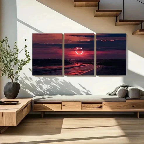 3pcs Road Art Painting At Dusk And Sunset Wall Art Set Canvas Unframed - High Quality Print 100% Australian Made Wall Canvas