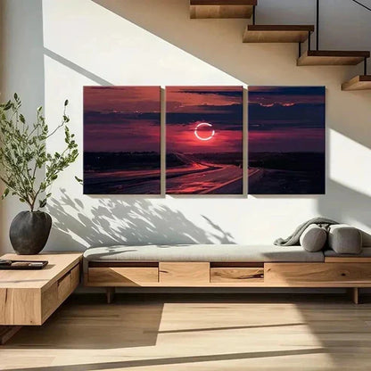 3pcs Road Art Painting At Dusk And Sunset Wall Art Set Canvas Unframed - High Quality Print 100% Australian Made Wall Canvas