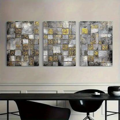 3pcs Stone Wall Mosaic Abstraction Poster Metal Print Ready to Hang Art