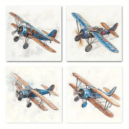 4pcsVintage BiplaneWall Art Canvas Framed