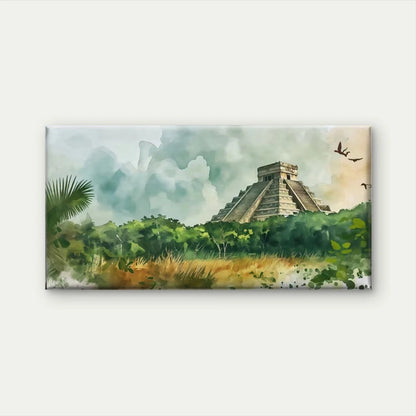 Ancient Mayan Pyramid Wall Art Canvas Office Home Room Framed 120x60cm