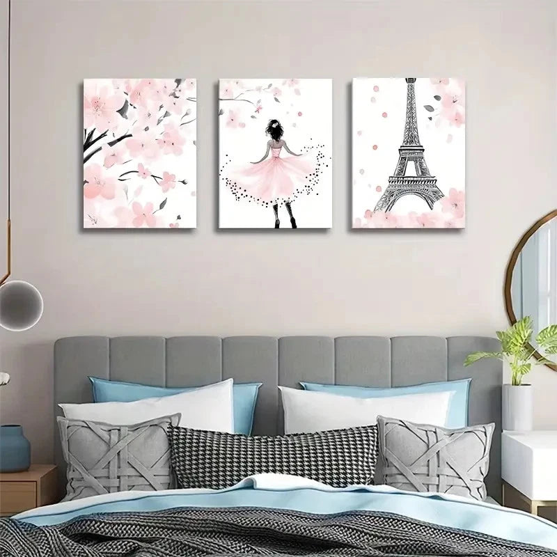 3pcs Parisian Elegance & Cherry Blossom Metal Print Ready to Hang Art - Bella Home Decor