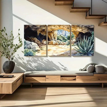 3pcs Cave Nature Landscape Watercolor Style Metal Print Ready to Hang Art - Bella Home Decor