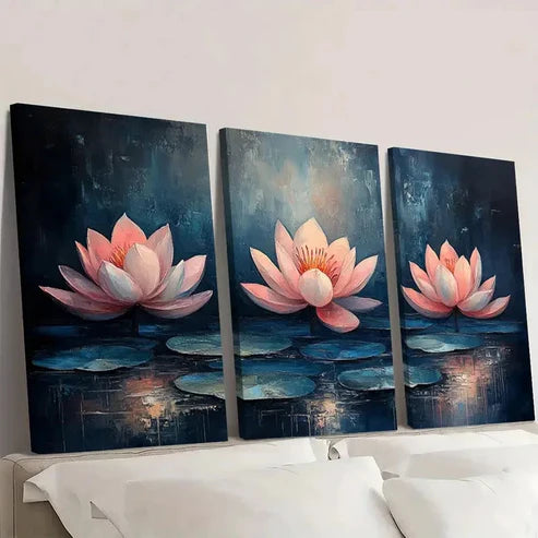 3pcs Blue Floral Design EW Wall Art Set Canvas Unframed - High Quality Print 100% Australian Made Wall Canvas - Bella Home Decor