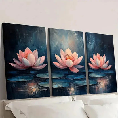 3pcs Blue Floral Design EW Wall Art Set Canvas Unframed - High Quality Print 100% Australian Made Wall Canvas - Bella Home Decor