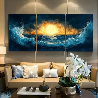3pcs Thunder Storm Golden Hour Skies Wall Art Set Canvas Framed 60x90cm - High Quality Print 100% Australian Made Wall Canvas Ready to Hang - Bella Home Decor