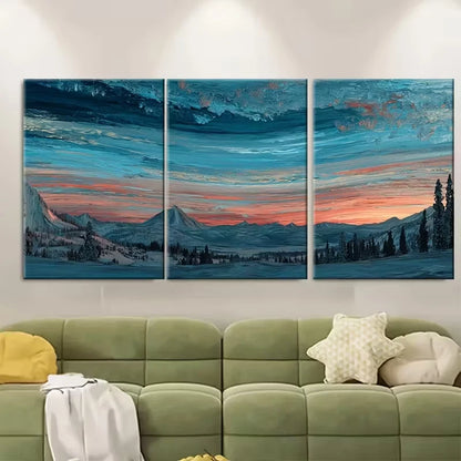 3pcs Winter Sunset, Metal Print Ready to Hang Art